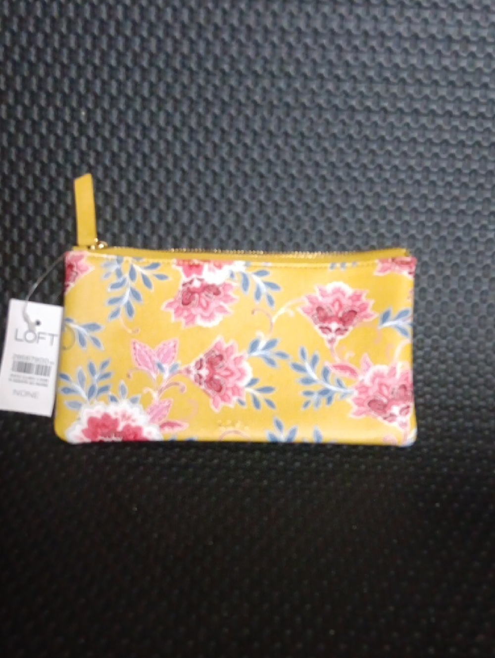 LOFT Yellow Floral Wristlet with Pink Rose Print